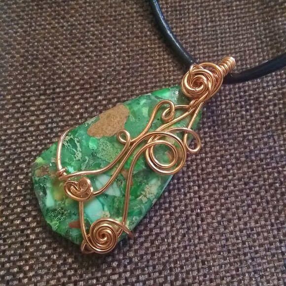 Chunky! Green Sea Sediment Jasper Pendant w. Leather Cord 20"! New Fall Jewelry! - Picture 1 of 12